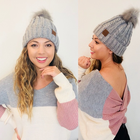 Monika Rose SF Sweaters - Gray & Pink Color Block Twist Sweater